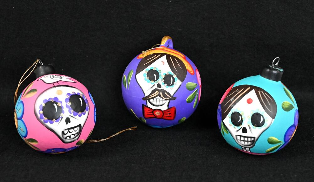Lot of 3 Dia de los Muertos Ceramic Hand Painted Ornaments